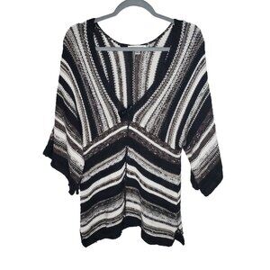 Coldwater Creek Size L Boho Stripe blocked Cardigan Large Button accent